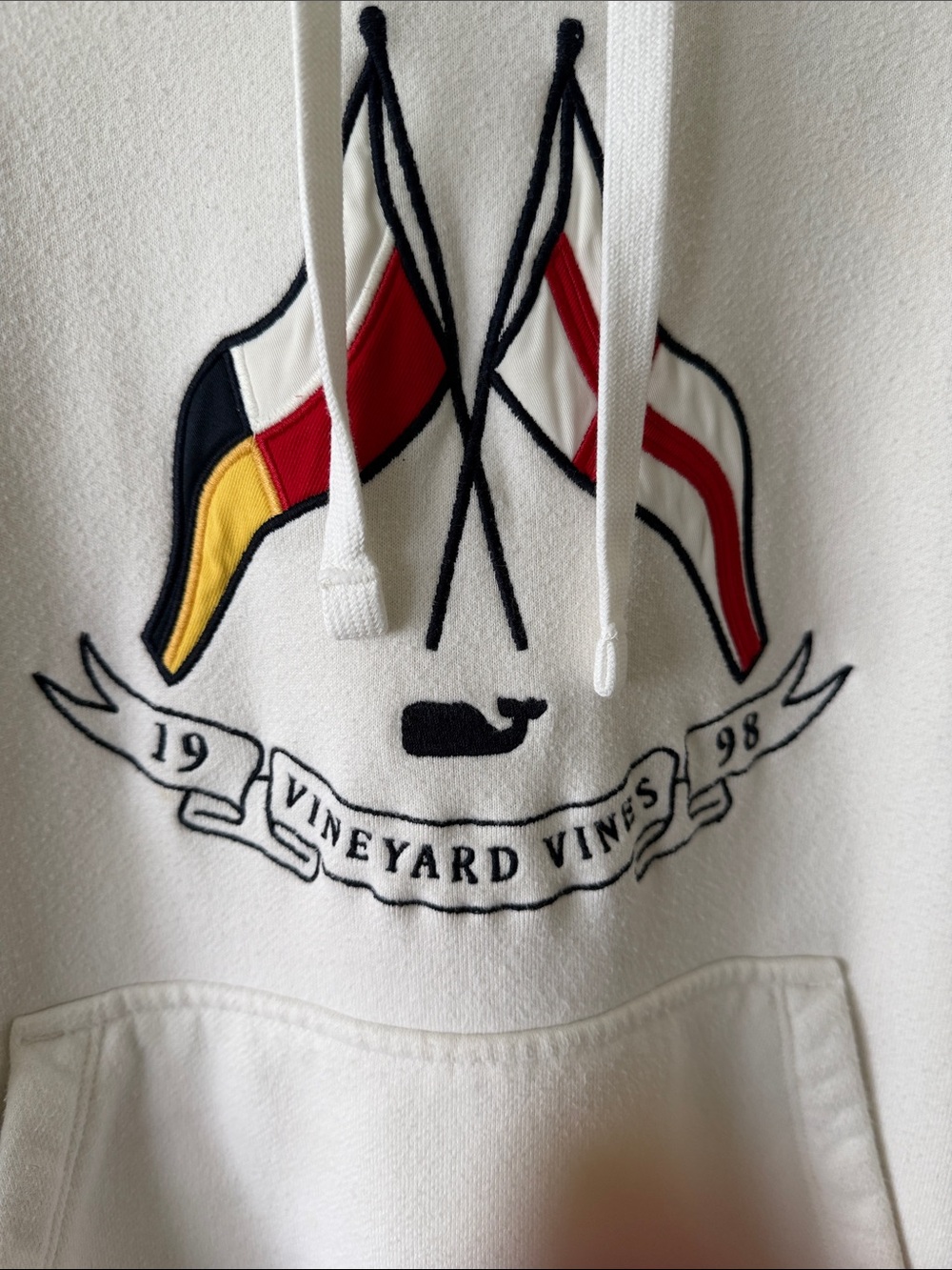 Vineyard Vines White Hoodie with Nautical Flag Appliqué
